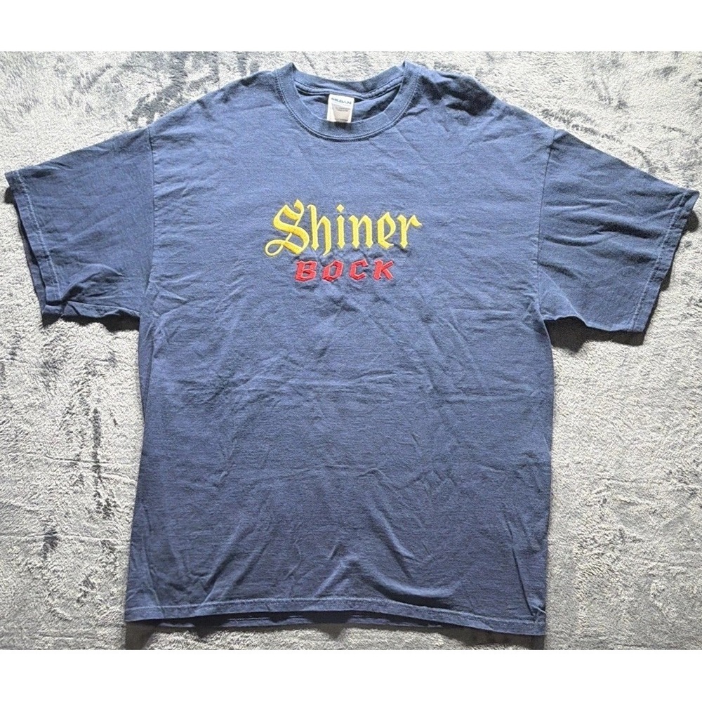 Vintage Shiner Bock Beer Embroidered Logo Navy Blue T-Shirt Sz. XL